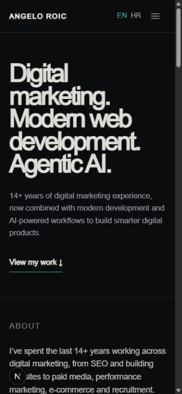 Mobile portfolio homepage screenshot