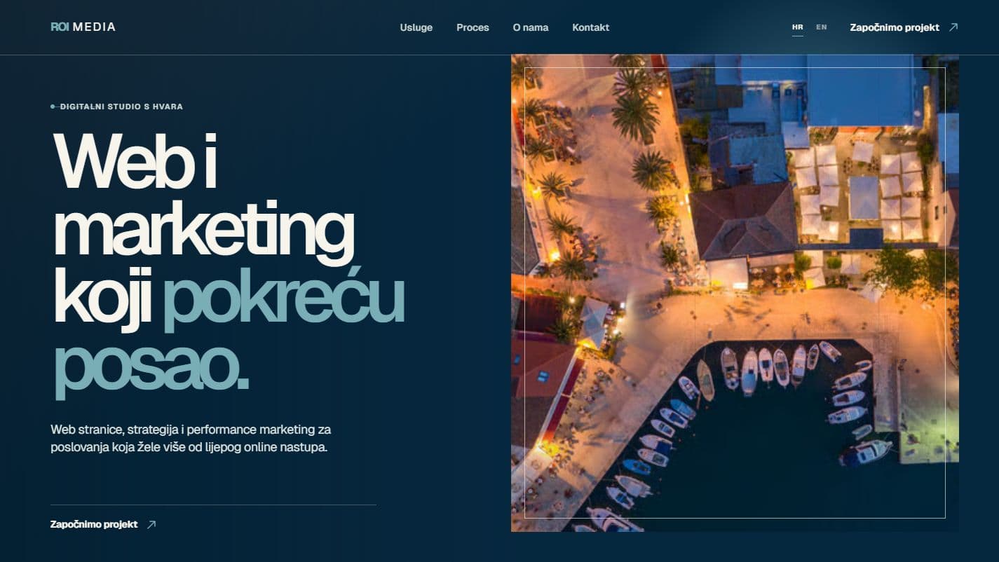 Desktop screenshot of the ROI Media website